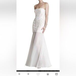 BCBG MaxAzria  Alyce Dress size 0 Mermaide White lace Strapless tulle Maxi dress